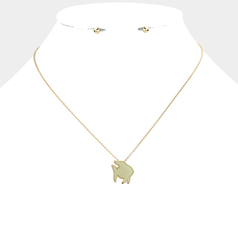 Mint Faux Druzy Fish Pendant Necklace