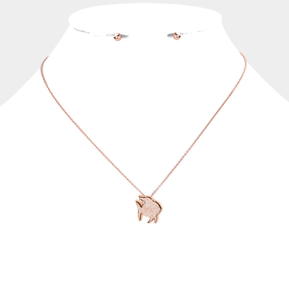 Rose Gold Faux Druzy Fish Pendant Necklace