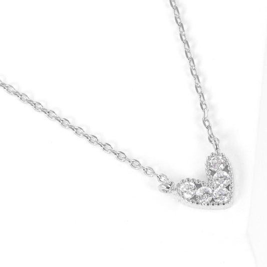 Madeline Love Clear, Rhodium White Gold Dipped CZ Heart Pendant Necklace - Necklaces
