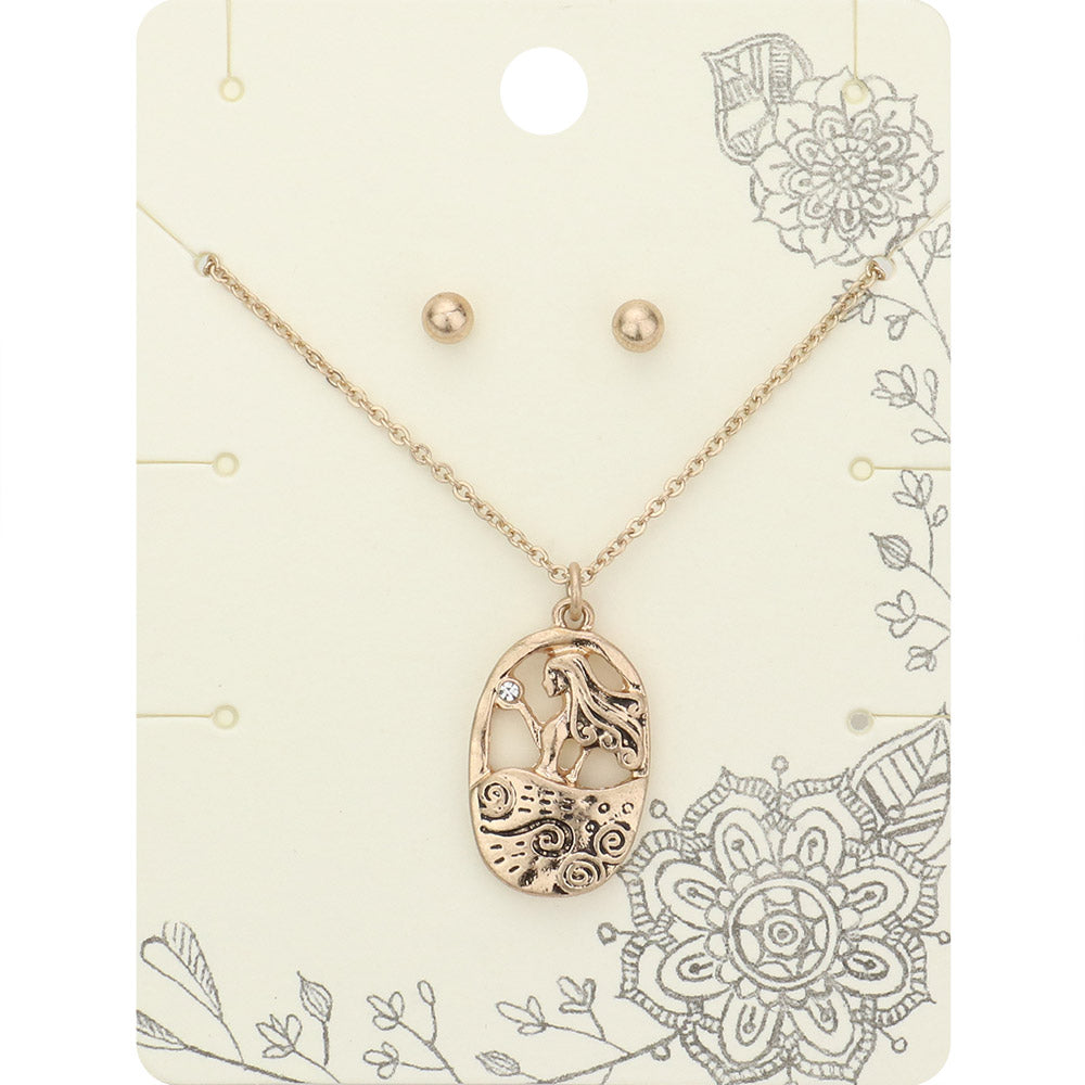 Madeline Love Antique Gold, Worn Gold Stone Embellished Metal Woman Pendant Necklace - Necklaces