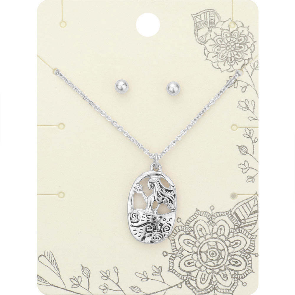 Madeline Love Silver Burnished Stone Embellished Metal Woman Pendant Necklace - Necklaces