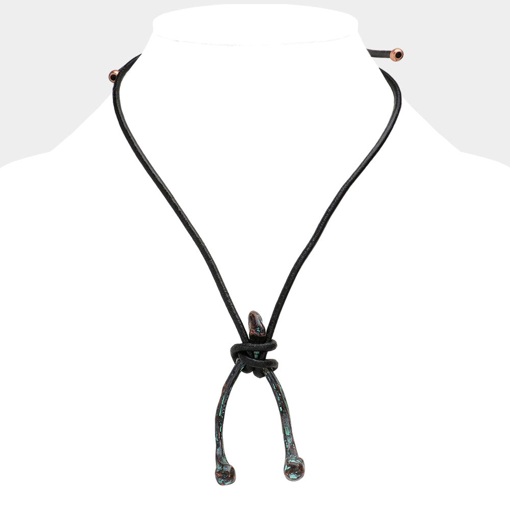 Madeline Love Black, Patina Verdigris Unisex Wishbone Metal Pendant Necklace - Necklaces