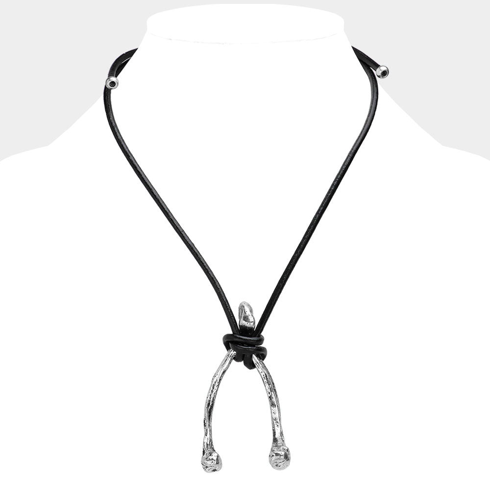 Madeline Love Silver Burnished Unisex Wishbone Metal Pendant Necklace - Necklaces