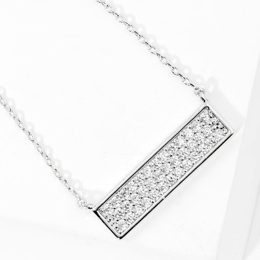 Madeline Love Clear, Rhodium White Gold Dipped CZ Paved Bar Pendant Necklace - Jewelry