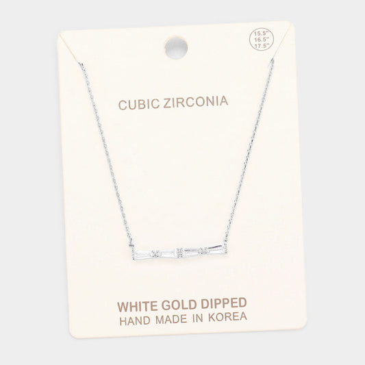 Madeline Love Clear, Rhodium White Gold Dipped Cubic Zirconia Row Pendant Necklace - Jewelry