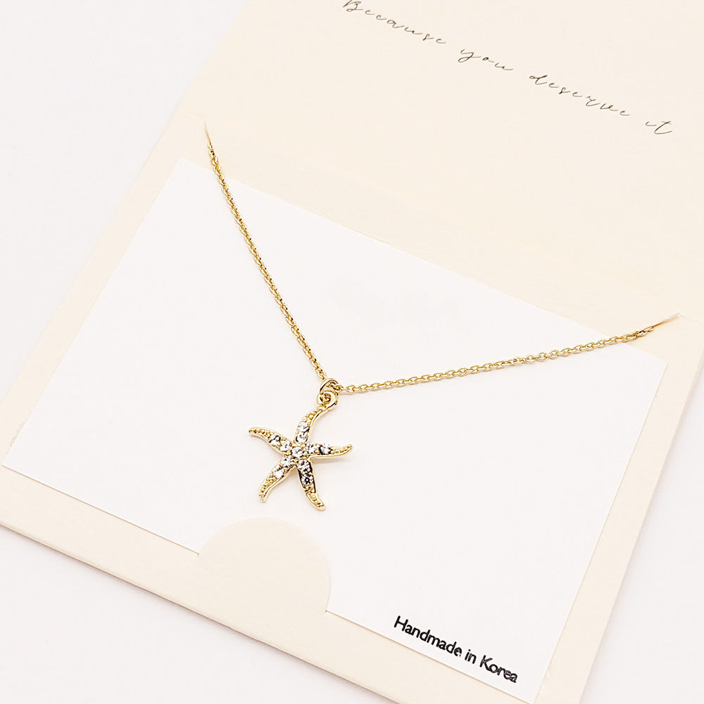 Madeline Love Gold Rhinestone Embellished Starfish Pendant Necklace - Necklaces