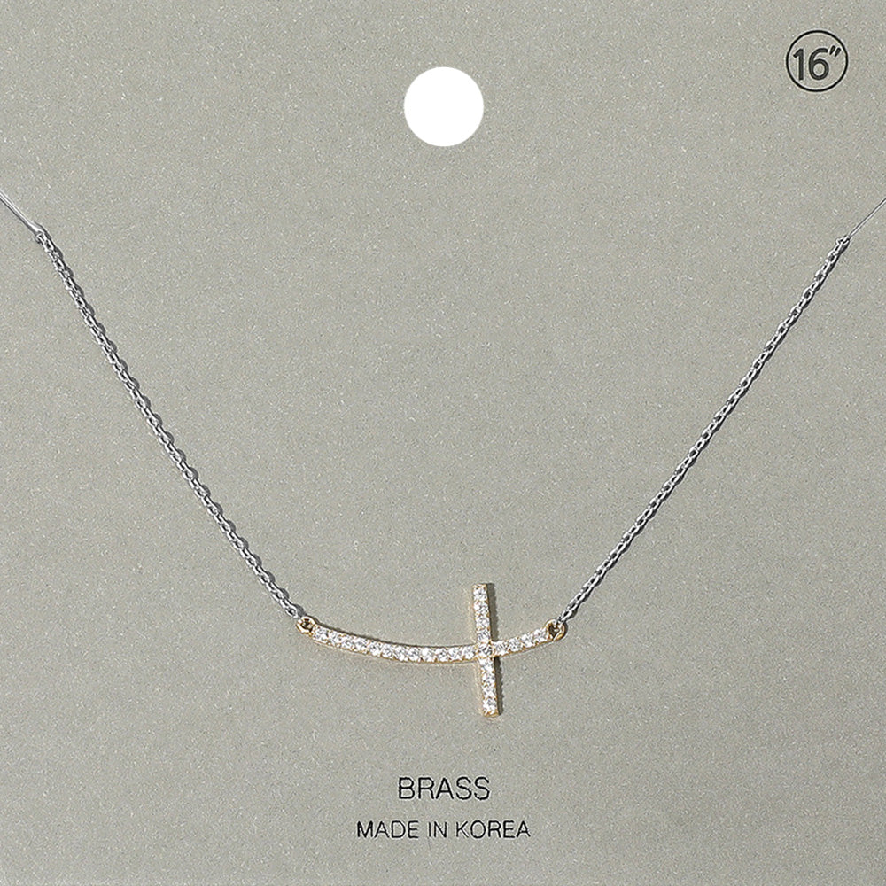 Madeline Love Clear, Two Tone Stone Paved Cross Pendant Necklace - Necklaces