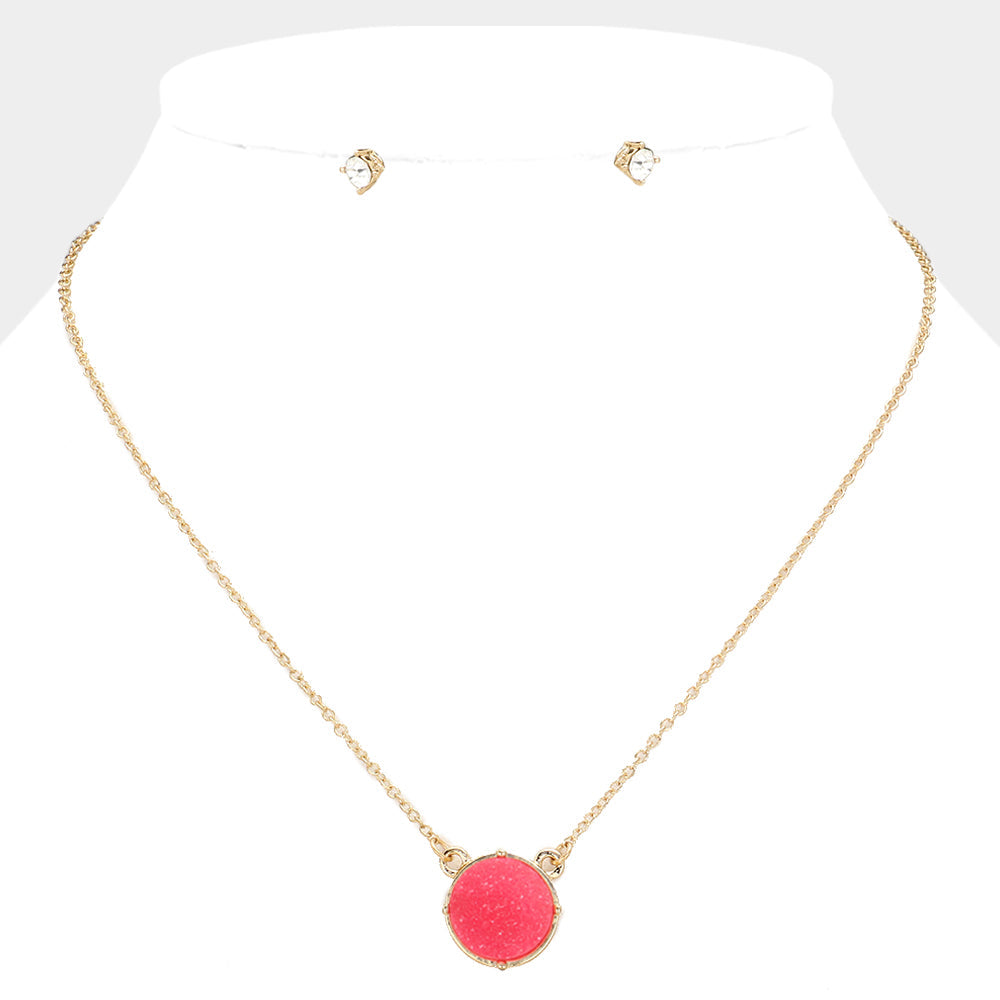 Madeline Love Fuchsia Druzy Stone Pendant Necklace - Necklaces