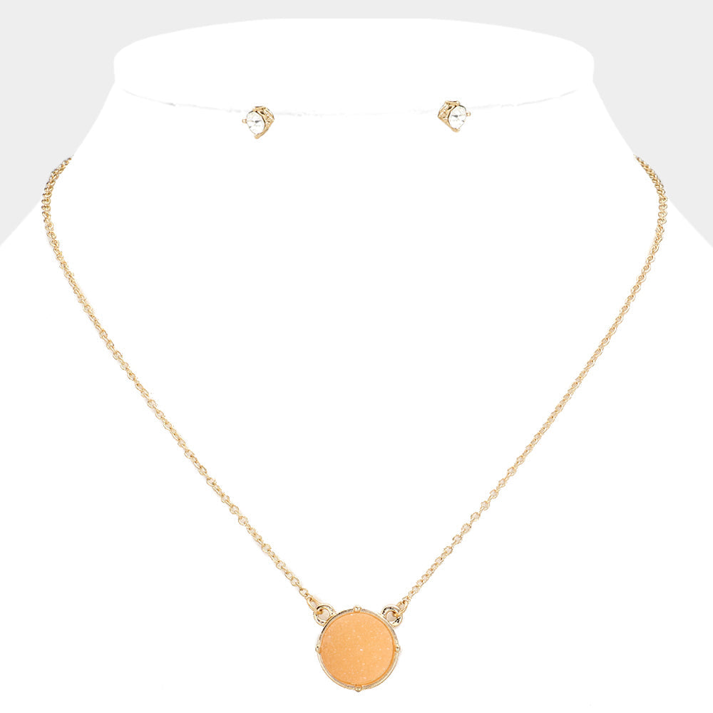 Madeline Love Peach Druzy Stone Pendant Necklace - Necklaces