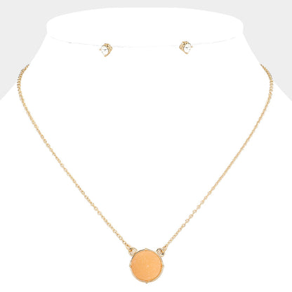 Madeline Love Peach Druzy Stone Pendant Necklace - Necklaces