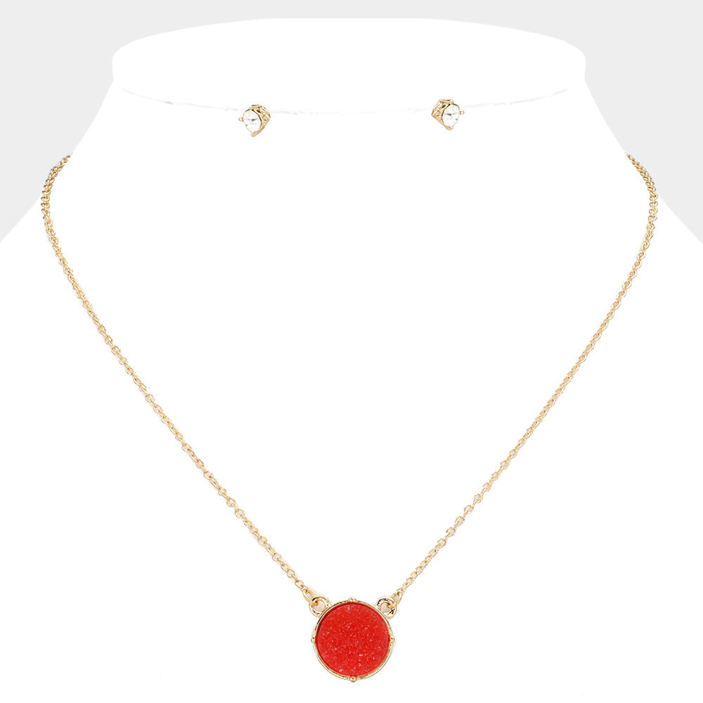 Madeline Love Red Druzy Stone Pendant Necklace - Necklaces