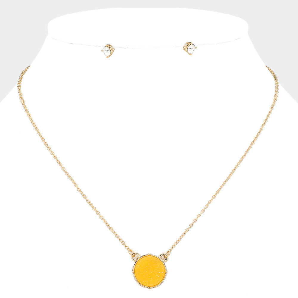Madeline Love Yellow Druzy Stone Pendant Necklace - Necklaces