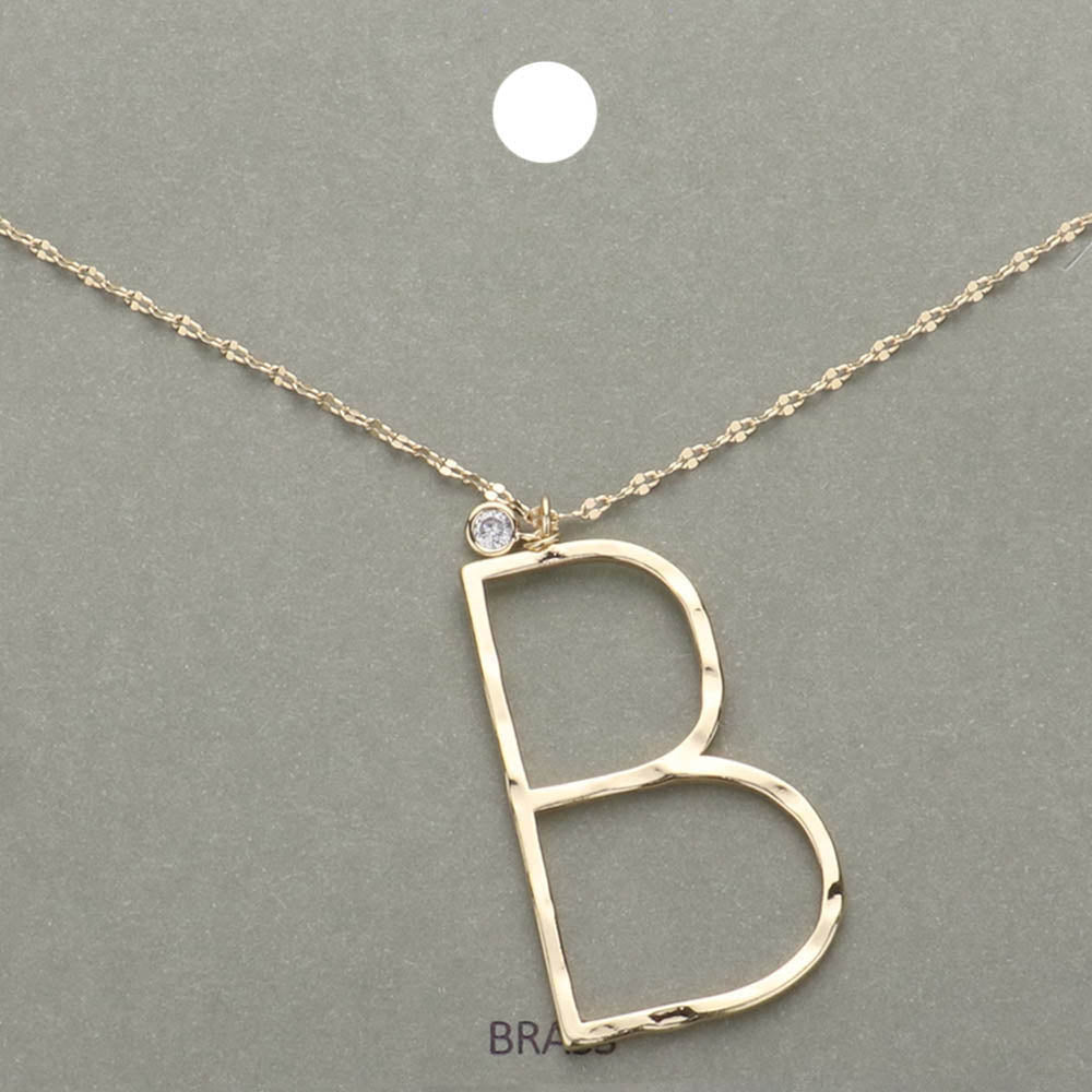 Madeline Love ~B~, Gold -B- Initial Monogram Brass Metal Pendant Necklace - Necklaces