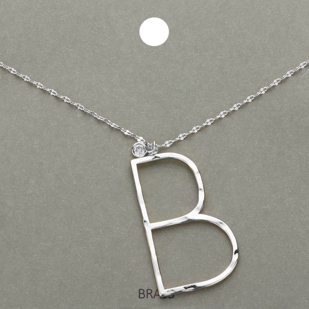 Madeline Love ~B~, Rhodium -B- Initial Monogram Brass Metal Pendant Necklace - Necklaces