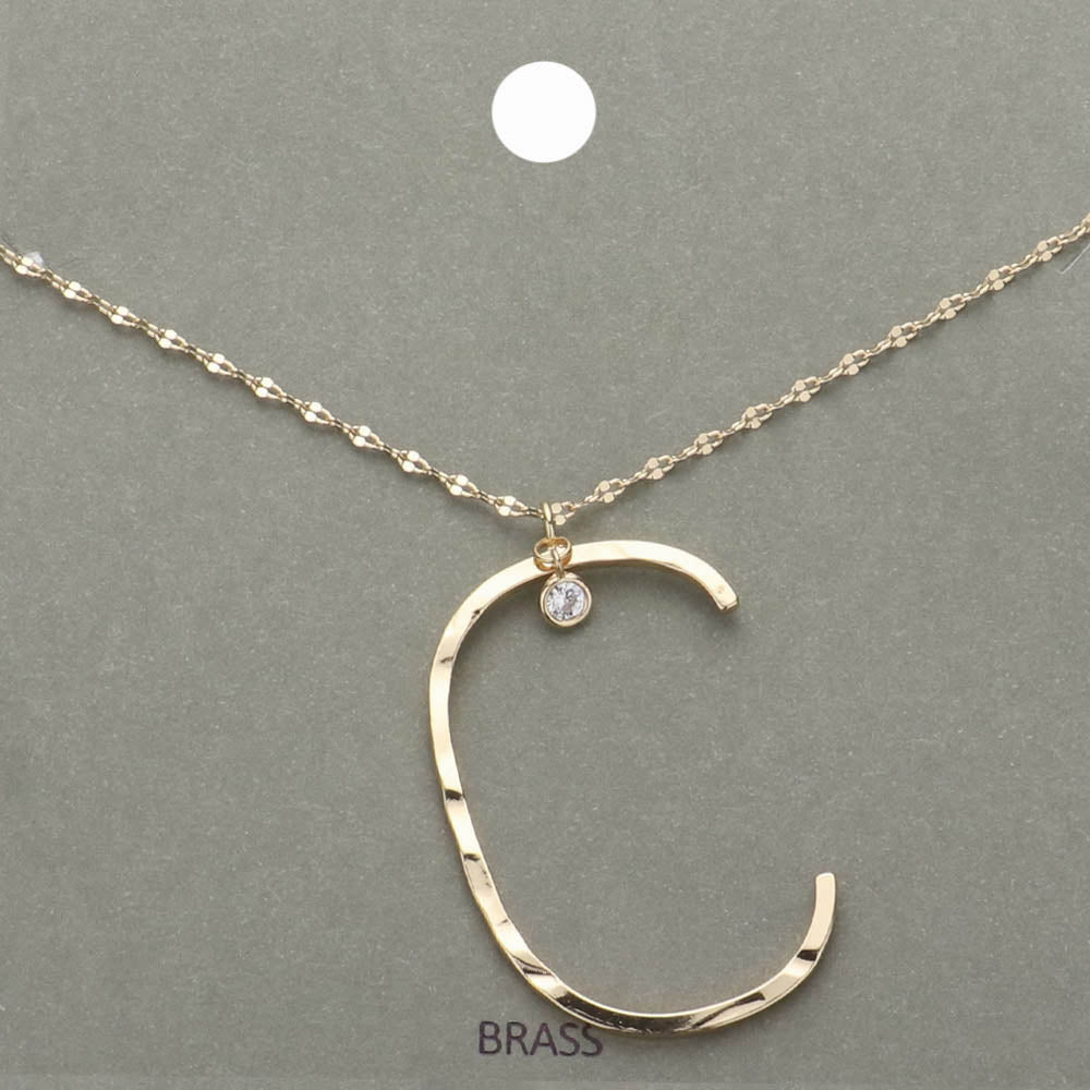 Madeline Love ~C~, Gold -C- Initial Monogram Brass Metal Pendant Necklace - Necklaces