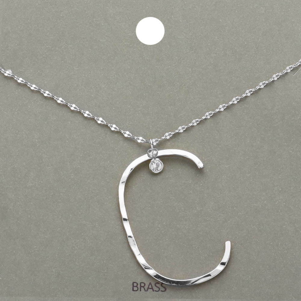 Madeline Love ~C~, Rhodium -C- Initial Monogram Brass Metal Pendant Necklace - Necklaces