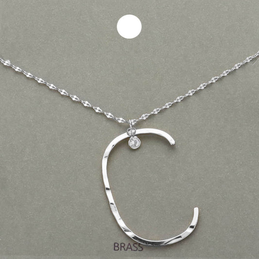 Madeline Love ~C~, Rhodium -C- Initial Monogram Brass Metal Pendant Necklace - Necklaces