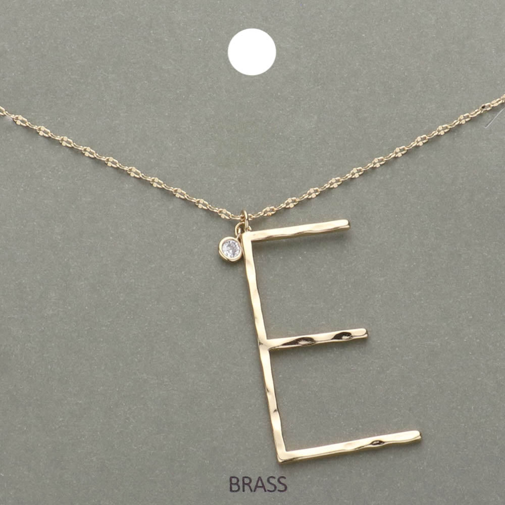 Madeline Love ~E~, Gold -E- Initial Monogram Brass Metal Pendant Necklace - Necklaces
