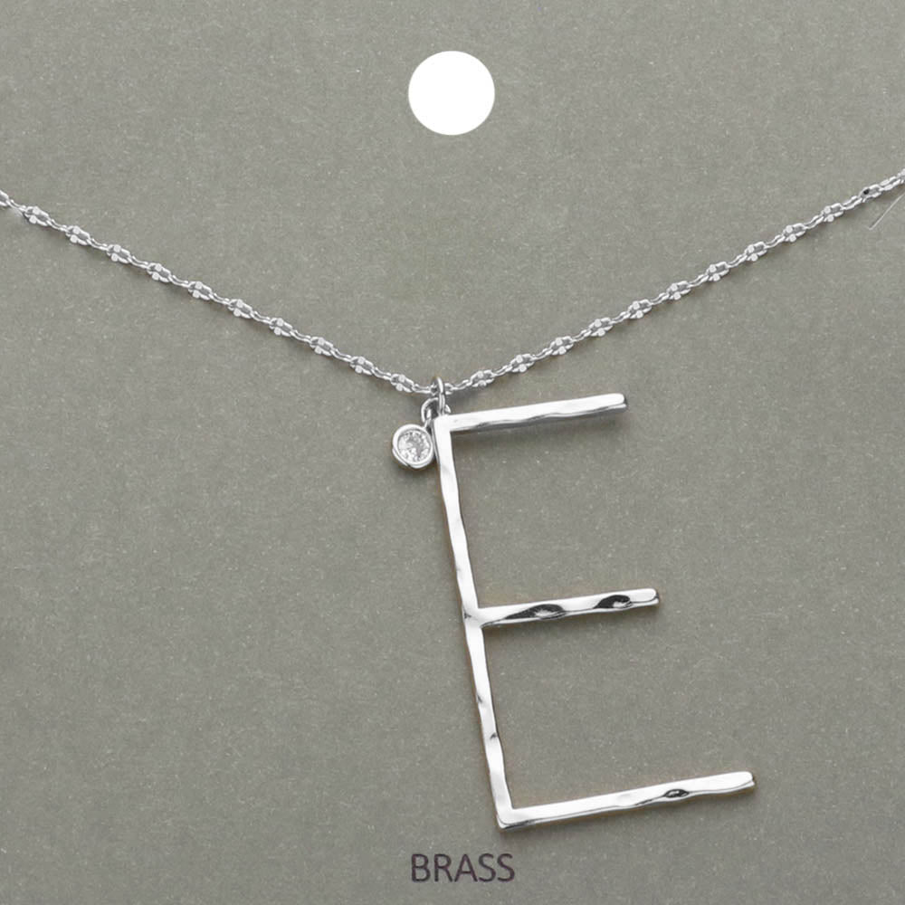 Madeline Love ~E~, Rhodium -E- Initial Monogram Brass Metal Pendant Necklace - Necklaces