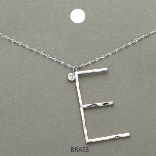 Madeline Love ~E~, Rhodium -E- Initial Monogram Brass Metal Pendant Necklace - Necklaces