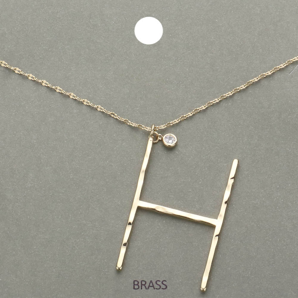 Madeline Love ~H~, Gold -H- Initial Monogram Brass Metal Pendant Necklace - Necklaces