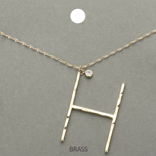 Madeline Love ~H~, Gold -H- Initial Monogram Brass Metal Pendant Necklace - Necklaces