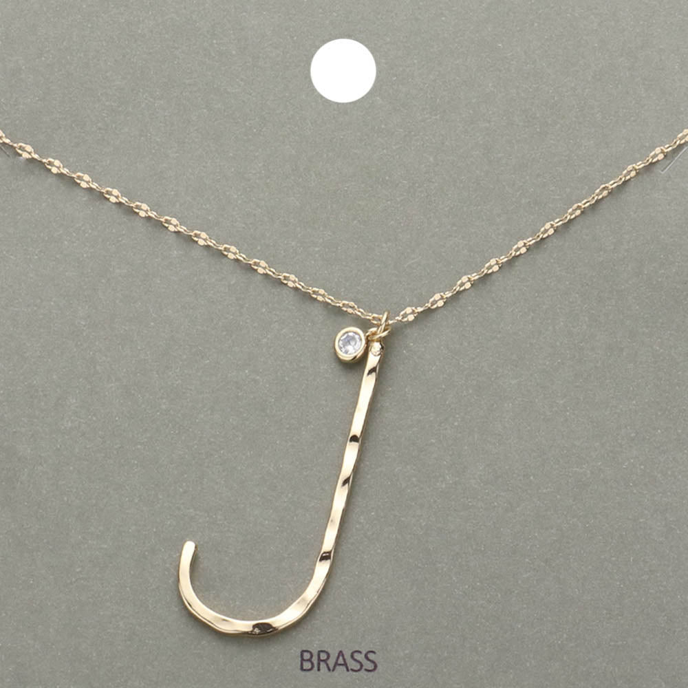 Madeline Love ~J~, Gold -J- Initial VBrass Metal Pendant Necklace - Necklaces