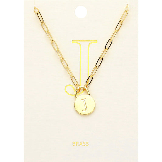 Madeline Love ~J~, Gold -J- Brass Metal Initial Monogram Lock Pendant Necklace - Necklaces