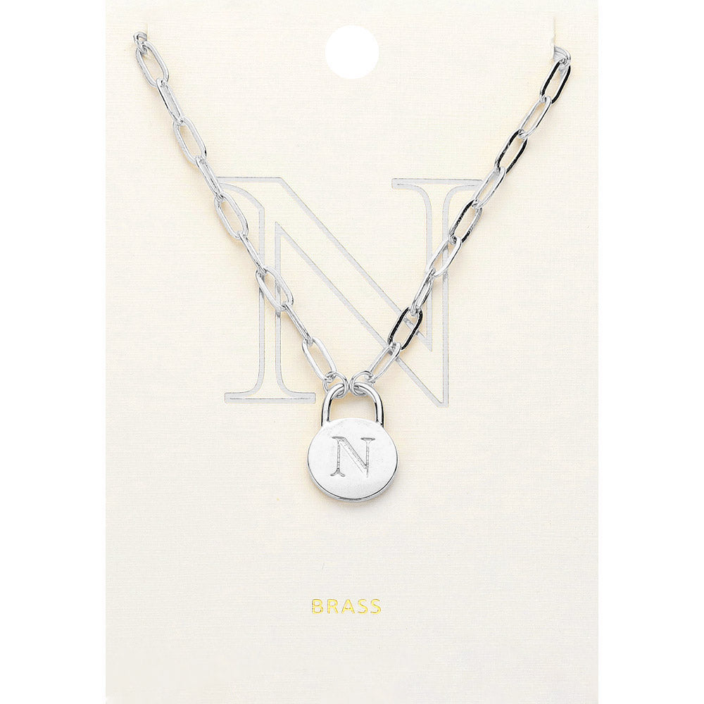 Madeline Love ~N~, Rhodium -N- Brass Metal Initial Monogram Lock Pendant Necklace - Necklaces