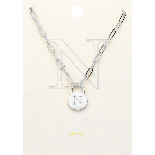 Madeline Love ~N~, Rhodium -N- Brass Metal Initial Monogram Lock Pendant Necklace - Necklaces