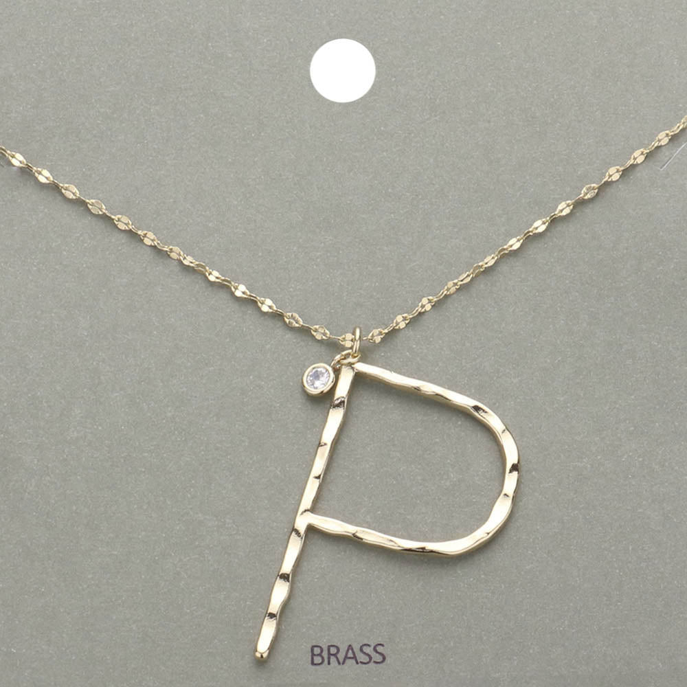 Madeline Love ~P~, Gold -P- Initial Monogram Brass Metal Pendant Necklace - Necklaces
