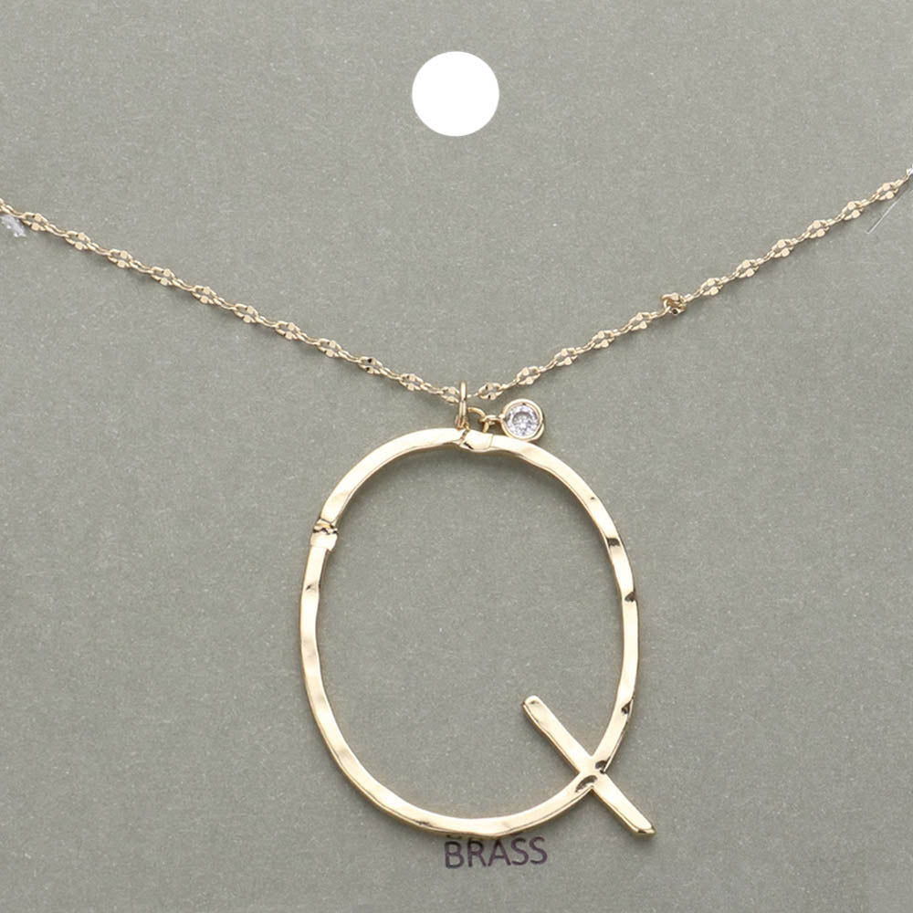 Madeline Love ~Q~, Gold -Q- Initial Monogram Brass Metal Pendant Necklace - Necklaces