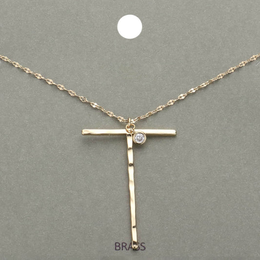 Madeline Love ~T~, Gold -T- Initial Monogram Brass Metal Pendant Necklace - Necklaces