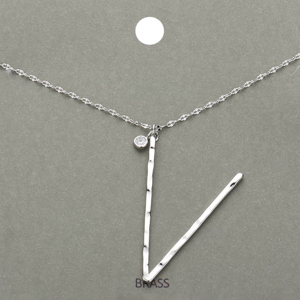 Madeline Love ~V~, Rhodium -V- Initial Monogram Brass Metal Pendant Necklace - Necklaces