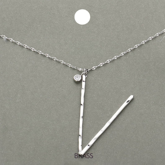 Madeline Love ~V~, Rhodium -V- Initial Monogram Brass Metal Pendant Necklace - Necklaces