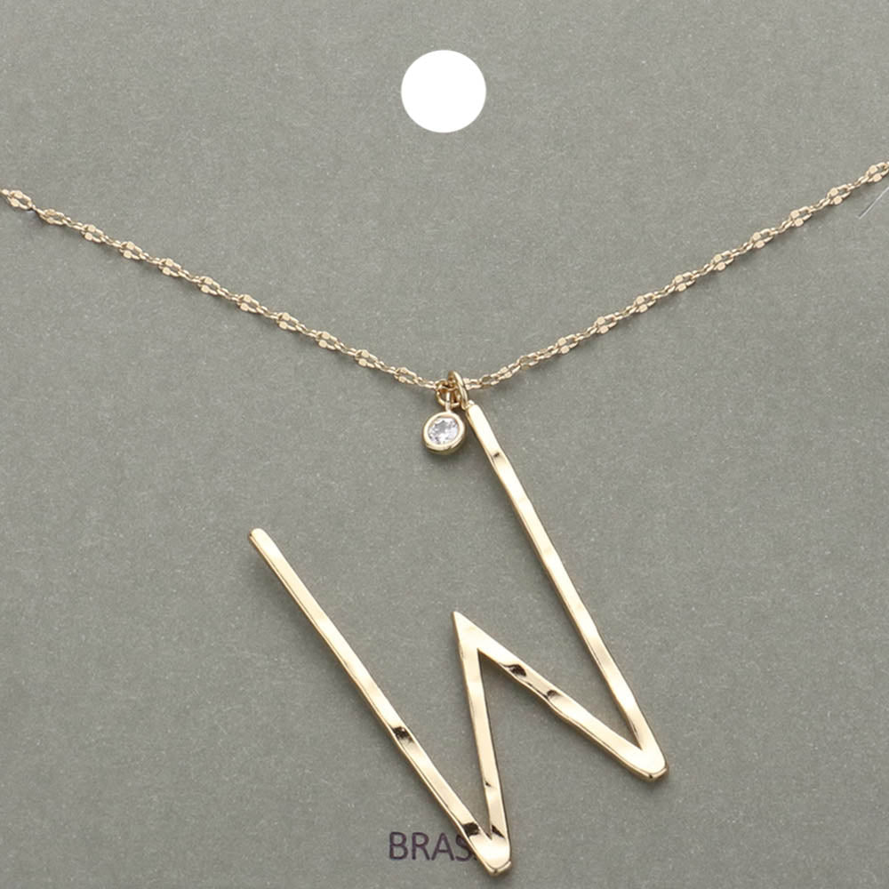 Madeline Love ~W~, Gold -W- Initial Monogram Brass Metal Pendant Necklace - Necklaces