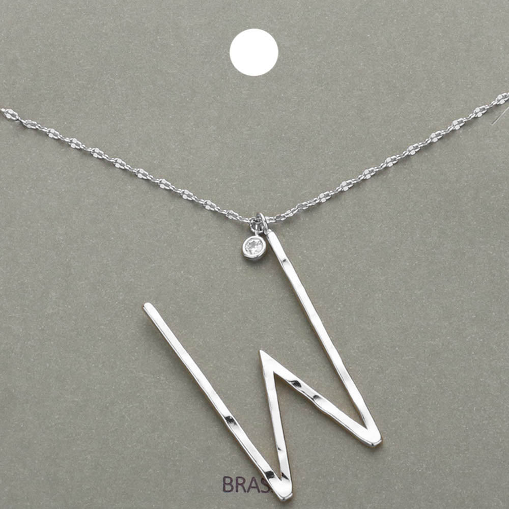 Madeline Love ~W~, Rhodium -W- Initial Monogram Brass Metal Pendant Necklace - Necklaces