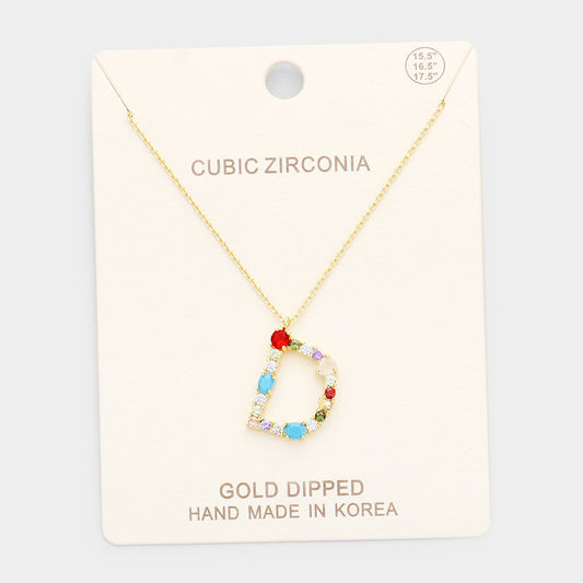 Madeline Love ~D~, Gold, Multi Gold Dipped CZ Letter D Initial Monogram Pendant Necklace - Necklaces