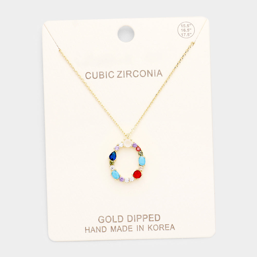 Madeline Love ~O~, Gold, Multi Gold Dipped CZ Letter O Initial Monogram Pendant Necklace - Necklaces