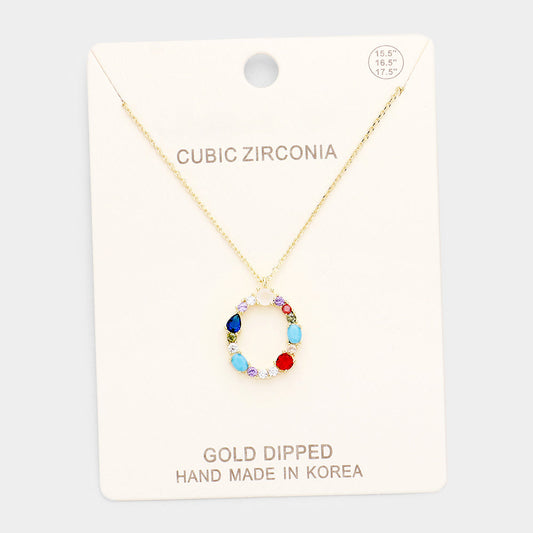Madeline Love ~O~, Gold, Multi Gold Dipped CZ Letter O Initial Monogram Pendant Necklace - Necklaces