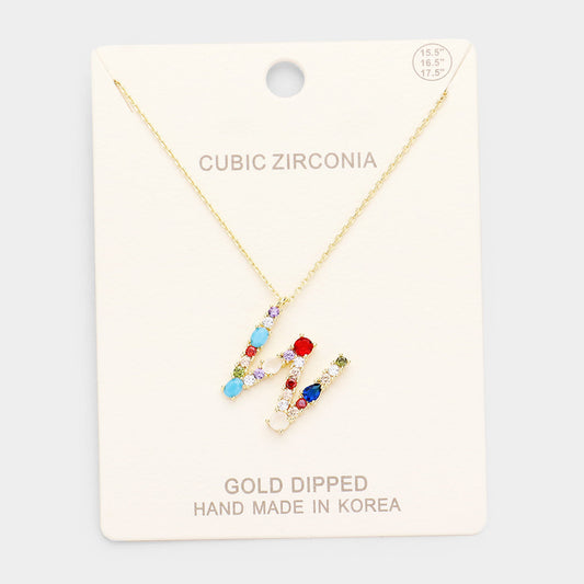 Madeline Love ~W~, Gold, Multi Gold Dipped CZ Letter W Initial Monogram Pendant Necklace - Necklaces
