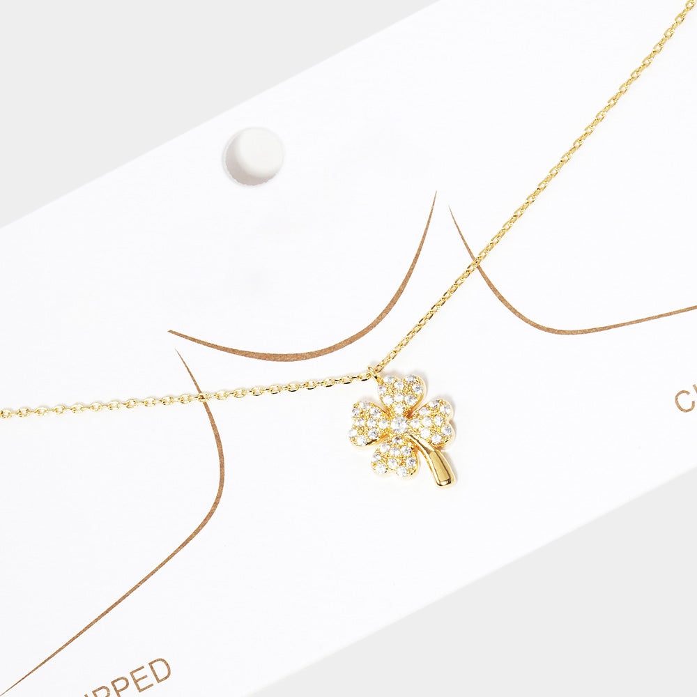 Madeline Love Gold Gold Dipped Rhinestone Embellished Clover Pendant Necklace - Necklaces