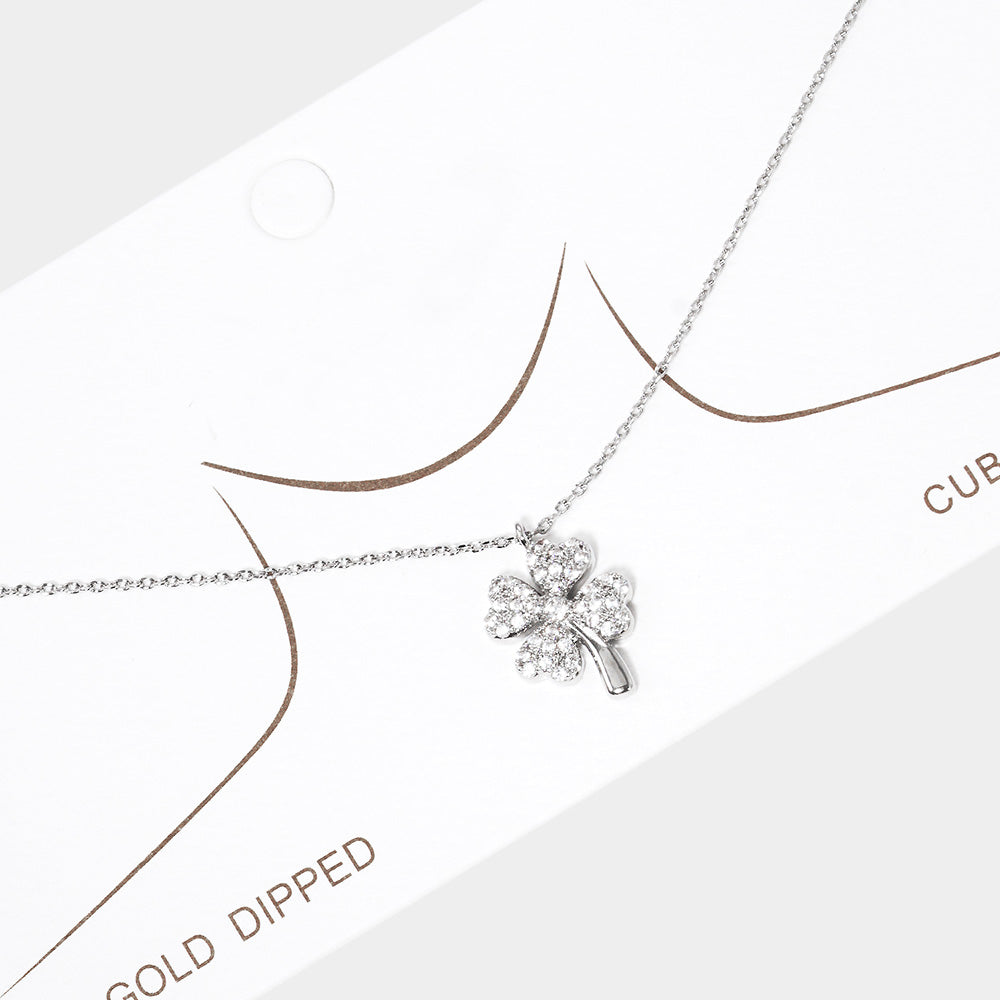 Madeline Love Rhodium White Gold Dipped Rhinestone Embellished Clover Pendant Necklace - Necklaces