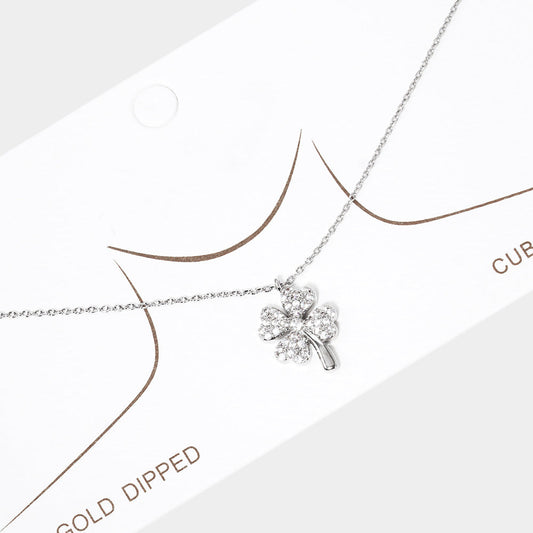 Madeline Love Rhodium White Gold Dipped Rhinestone Embellished Clover Pendant Necklace - Necklaces