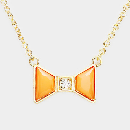 Madeline Love Gold, Peach Stone Bow Pendant Necklace - Necklaces