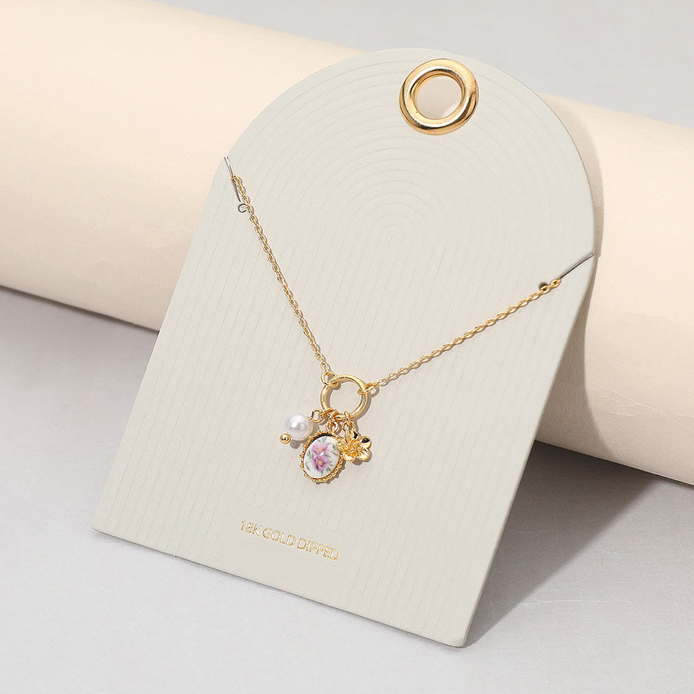 Madeline Love Gold, Purple 18K Gold Dipped Floral Pearl Charm Pendant Necklace - Jewelry