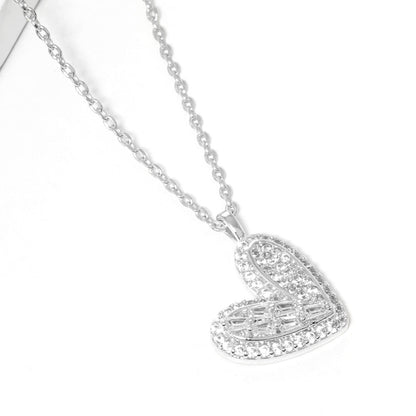 White Gold Dipped CZ Stone Paved Heart Pendant Necklace