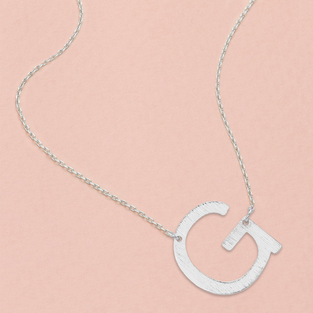 Madeline Love Rhodium, ~G~ G- White Gold Dipped Initial Monogram Pendant Necklace - Necklaces