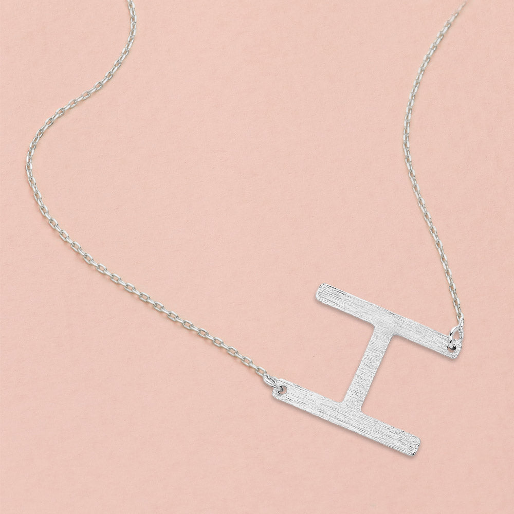 Madeline Love Rhodium, ~H~ -H- White Gold Dipped Initial Monogram Pendant Necklace - Necklaces