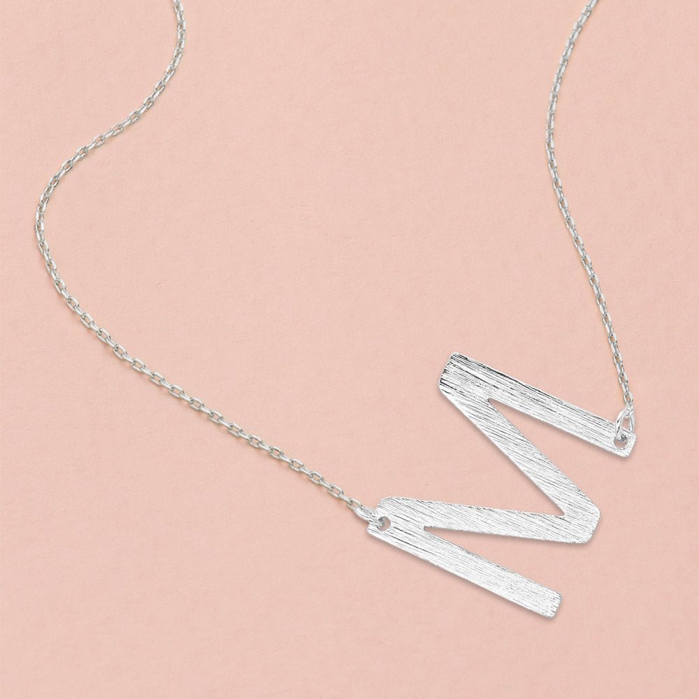 Madeline Love Rhodium, ~M~ -M- White Gold Dipped Initial Monogram Pendant Necklace - Necklaces